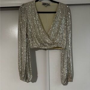 Audrey 3+1 Glittering Silver Sequin Blouse